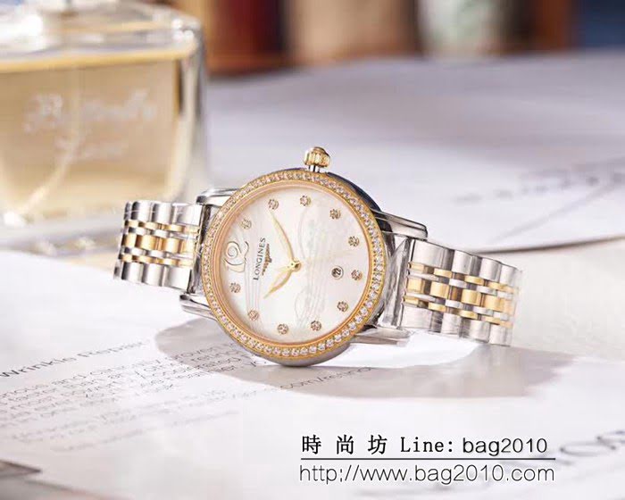 LONGINES浪琴 音符波紋貝母面 輕奢風女士腕表 WSS0582